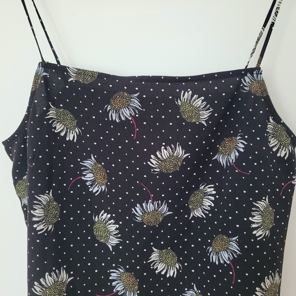 Topshop Black Polka Dot Cami Sz 6 Square Neck Daisy Floral Tank Top Whimsigoth - Picture 6 of 16